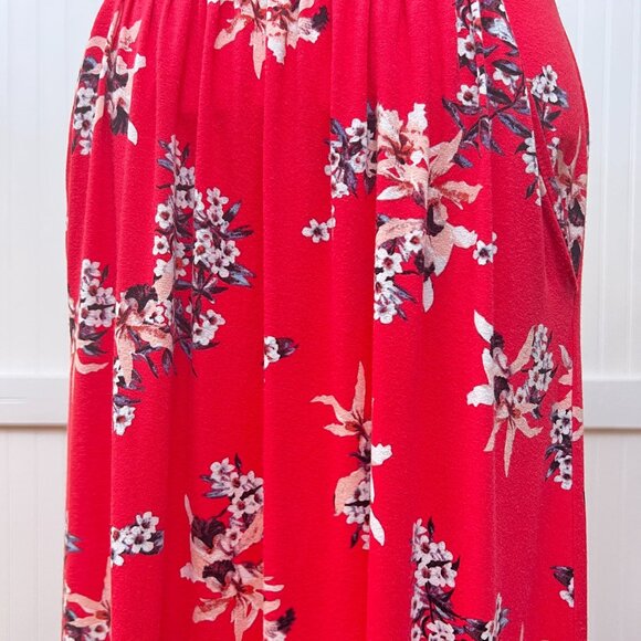 St. Tropez West Hawaiian Floral Red Dress Pockets Maxi Tank Womens Small Stretch - Picture 6 of 10